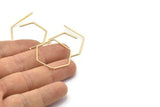 Gold Hexagon Earring, 4 Gold Plated Brass Wire Hexagon Earring Charms With 1 Hole, Pendants, Findings (30x30x1mm) E549