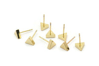 Gold Triangle Earring, 4 Gold Plated Brass Triangle Stud Earrings (7x15mm) D938