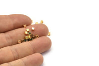 Geometric Spacer Bead, 50 Gold Plated Brass Square Cube Spacer Beads (2.5mm) Bs 1145