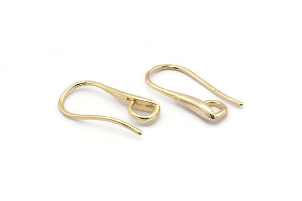 Gold Ear Hooks, 6 Gold Plated Brass Earring Wires, Earring Hooks (20x9mm) BS 1716