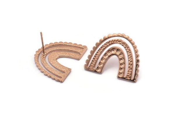 Earring Studs, 2 Rose Gold Plated Brass - U Shape Earrings - Rose Gold Earrings - Earrings (20x24x1mm) N1462 Q1075