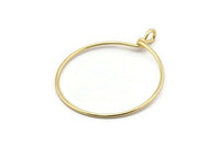 Gold Round Charm, 2 Gold Plated Brass Wire Round Charms With 1 Loop, Earrings, Pendants, Findings (62x50x1.5mm) D1298