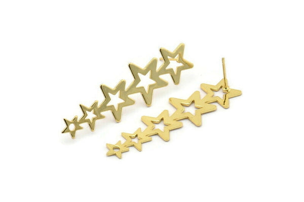 Gold Star Earring, 2 Gold Plated Brass Star Stud Earrings (45x14x0.80mm) D1530 A1399