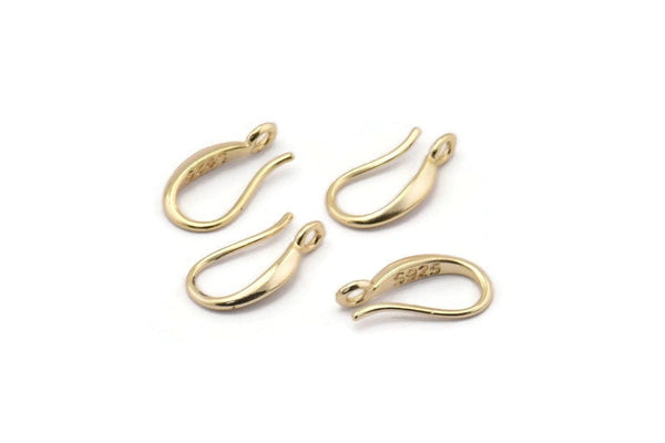 Gold Ear Hooks, 8 Gold Plated Brass Earring Wires, Earring Hooks (14x8mm) BS 1836