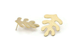 Gold Leaf Earring, 2 Textured Gold Plated Brass Leaf Stud Earrings (32x25x0.80mm) M488 A1617