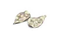 Silver Drop Charm, 6 Antique Silver Plated Brass Wavy Drop Charms With 1 Loop (33x21x0.40mm) D0560