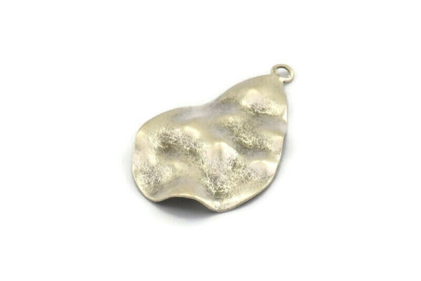 Silver Drop Charm, 6 Antique Silver Plated Brass Wavy Drop Charms With 1 Loop (33x21x0.40mm) D0560