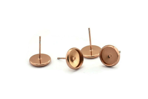 Rose Gold Earring Post, 12 Iron Earring Posts With Rose Gold Plated Brass 8mm Pad, Ear Studs BS 1269