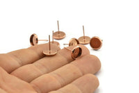 Rose Gold Earring Post, 12 Iron Earring Posts With Rose Gold Plated Brass 8mm Pad, Ear Studs BS 1269
