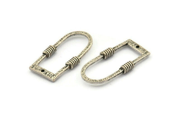 D Shape Charm, 2 Hammered Antique Silver Plated D Shape Charms With 1 Hole (29x15x1.3mm) BS 1874
