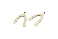Silver U Charm, 2 Antique Silver Plated Brass U Shaped Charms With 1 Loop (34x22x1mm) D1182