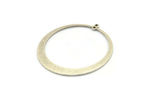 Silver Circle Charm, 2 Antique Silver Plated Brass Circle Charm With 2 Loops, Earrings, Findings (48x45x1mm) D870 Q0698