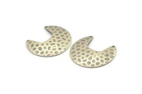 Silver Moon Charm, 4 Textured Antique Silver Plated Brass Moon Charms With 2 Holes (33x30x0.60mm) D0767