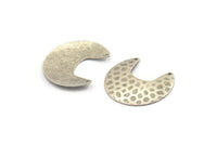 Silver Moon Charm, 4 Textured Antique Silver Plated Brass Moon Charms With 2 Holes (33x30x0.60mm) D0767