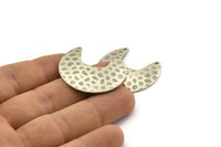 Silver Moon Charm, 4 Textured Antique Silver Plated Brass Moon Charms With 2 Holes (33x30x0.60mm) D0767