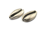 Silver Shell Finding, 1 Antique Silver Plated Brass Cowrie Shell Findings, Pendants, Charms, Earrings, Beads 43-46MM BS 1853