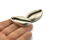 Silver Shell Finding, 1 Antique Silver Plated Brass Cowrie Shell Findings, Pendants, Charms, Earrings, Beads 43-46MM BS 1853