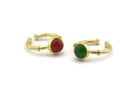 Brass Ring Settings, 3 Raw Brass Round Ring With 1 Stone Setting - Pad Size 8mm N1564