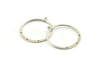 Silver Round Earring, 3 Antique Silver Plated Brass Round Earring Charms With 1 Loop and 3 Holes , Pendants, Findings (40mm) E547 H1237