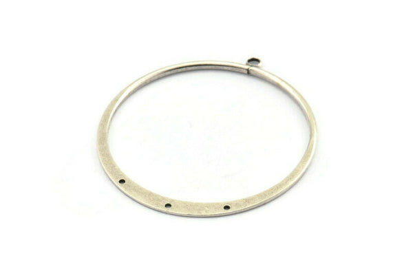 Silver Round Earring, 3 Antique Silver Plated Brass Round Earring Charms With 1 Loop and 3 Holes , Pendants, Findings (50mm) E545 H1238