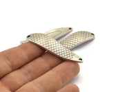 Silver Irregular Charm, 2 Antique Silver Plated Brass Fish Scale Marquise Connectors With 2 Hole, Findings (51x13x2mm) D1035