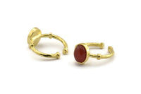 Brass Ring Settings, 3 Raw Brass Oval Ring With 1 Stone Setting - Pad Size 8x10mm N1561