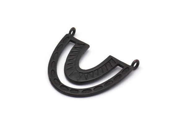 Black Charm, 2 Oxidized Black Brass Pendants, U Shape Charms With 2 Loops (26x23x1.2mm) N1448 H0982