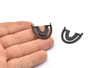 Black Charm, 2 Oxidized Black Brass Pendants, U Shape Charms With 2 Loops (26x23x1.2mm) N1448 H0982