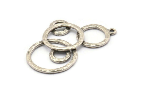 Silver Charm, Antique Silver Plated Brass, Silver Pendants, Antique Silver Plated Brass Round Charms With 1 Loop (49x31x2mm) N1468