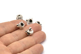 Silver Wolf Beads, 5 Antique Silver Plated Brass Wolf Bracelet Parts (11x10mm) N0377 S1194