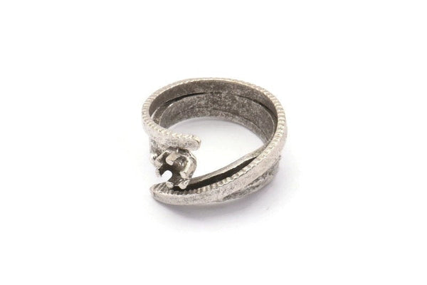 Stone Ring Setting - Antique Silver Plated Brass Adjustable Claw Ring Setting - Pad Size 4mm N0161