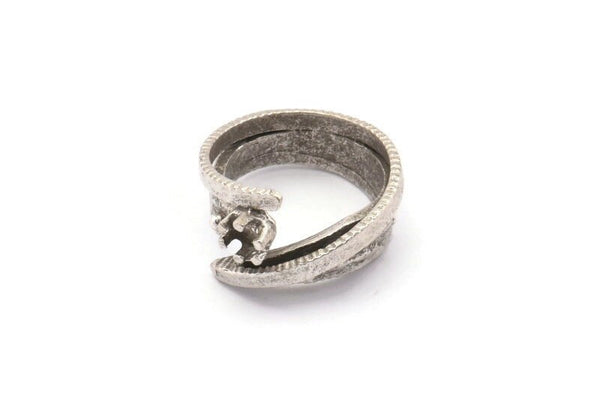 Stone Ring Setting - Antique Silver Plated Brass Adjustable Claw Ring Setting - Pad Size 4mm N0161