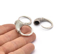 Silver Ring Setting, Antique Silver Plated Brass Horn Ring With 1 Stone Setting - Pad Size 8mm N1138