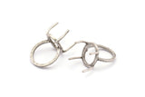 Claw Ring Blank, 2 Antique Silver Plated Brass Oval Ring Settings With 4 Claws, Ring Blanks N0106-16