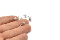 Silver Ear Hooks, 8 Antique Silver Plated Brass Earring Setting With 1 Loop, Charms, Connectors, Findings (17x7.5mm) BS 2215