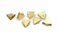 Gold Ribbon End Claps, 12 Gold Plated Brass Triangle Ribbon Crimp Ends With 1 Loop, Jewelry Findings (15x13mm) A1594