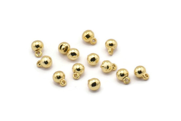 Gold Ball Charm, 4 Gold Plated Brass Ball Charms With 1 Loop, Earrings, Jewelry Findings (5x4mm) E331