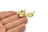 Brass Badge Charm, 2 Raw Brass Rosette Charms With 1 Loop, Pad Size : 4x6mm (32x19mm) N1590