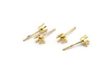 Earring Post Stud, 24 Stainless Steel Earring Posts With Gold Plated Brass 3.5mm Pad And 1 Loop, Ear Studs E134