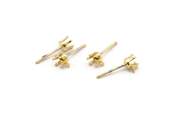 Earring Post Stud, 24 Stainless Steel Earring Posts With Gold Plated Brass 3.5mm Pad And 1 Loop, Ear Studs E134