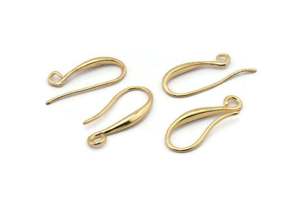 Gold Ear Hooks, 8 Gold Plated Brass Earring Wires, Earring Hooks (21x7.5mm) BS 1824