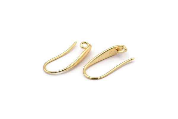 Gold Ear Hooks, 4 Gold Plated Brass Earring Wires, Earring Hooks (21mm) D1336