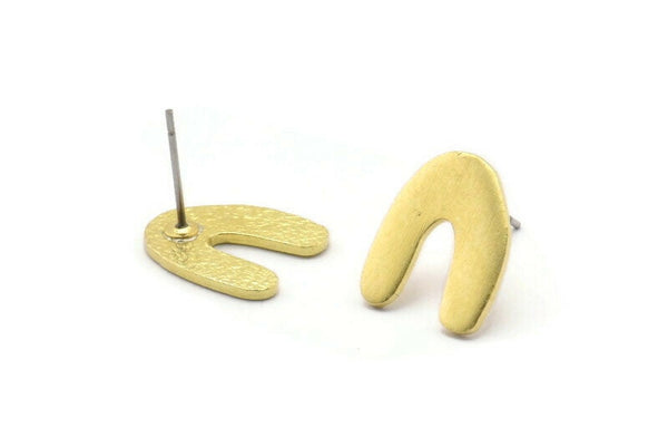 Earring Studs, 6 Raw Brass - Brass U Shape Earrings - Brass Earrings - Earrings (15x12.5x1mm) N1597