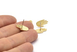 Brass Hand Earring, 8 Raw Brass Hand Stud Earrings (16x8x1mm) N1606