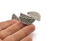Silver Half Moon, 3 Antique Silver Plated Brass Mermaid Semi Circle Pendants With 2 Loops (31x14x2mm) E268 H1244