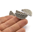 Silver Half Moon, 3 Antique Silver Plated Brass Mermaid Semi Circle Pendants With 2 Loops (31x14x2mm) E268 H1244