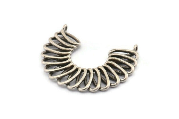 Silver Semi Sun Pendant, 1 Antique Silver Plated Brass Semi Sun Pendant With 2 Loops (41x33x2.5mm) BS 1985 H1313