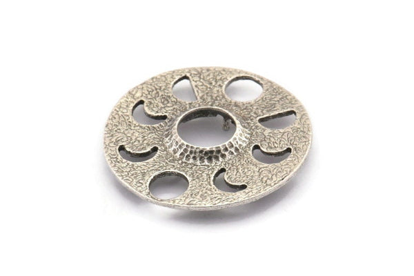 Moon Phases Pendant, 1 Antique Silver Plated Brass Circle Pendant With Pad Size 11mm, Earring Findings (34x1.2mm) BS 1899 H1350