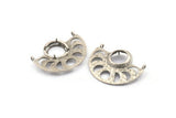 Moon Phases Pendant, 2 Antique Silver Plated Brass Semi Circle Pendants With 2 Loops and 1 Pad Setting (36x27.5x3x0.7mm) BS 1921 H1296
