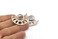 Moon Phases Pendant, 2 Antique Silver Plated Brass Semi Circle Pendants With 2 Loops and 1 Pad Setting (36x27.5x3x0.7mm) BS 1921 H1296